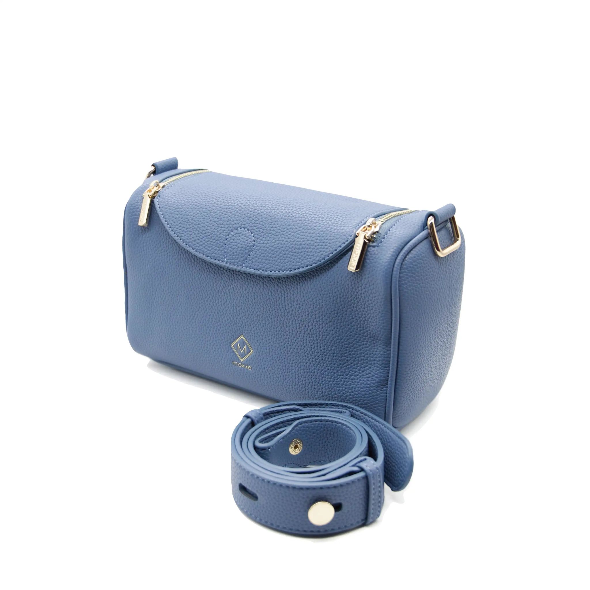 UMOJA Moxxa Nadine Crossbody Bag Collection by Umoja | Vegan PU Leather in Light Beige & Dusty Blue | Gold Hardware, Flap & Zipper Closure, Adjustable Strap | Everyday Shoulder & Crossbody Bags