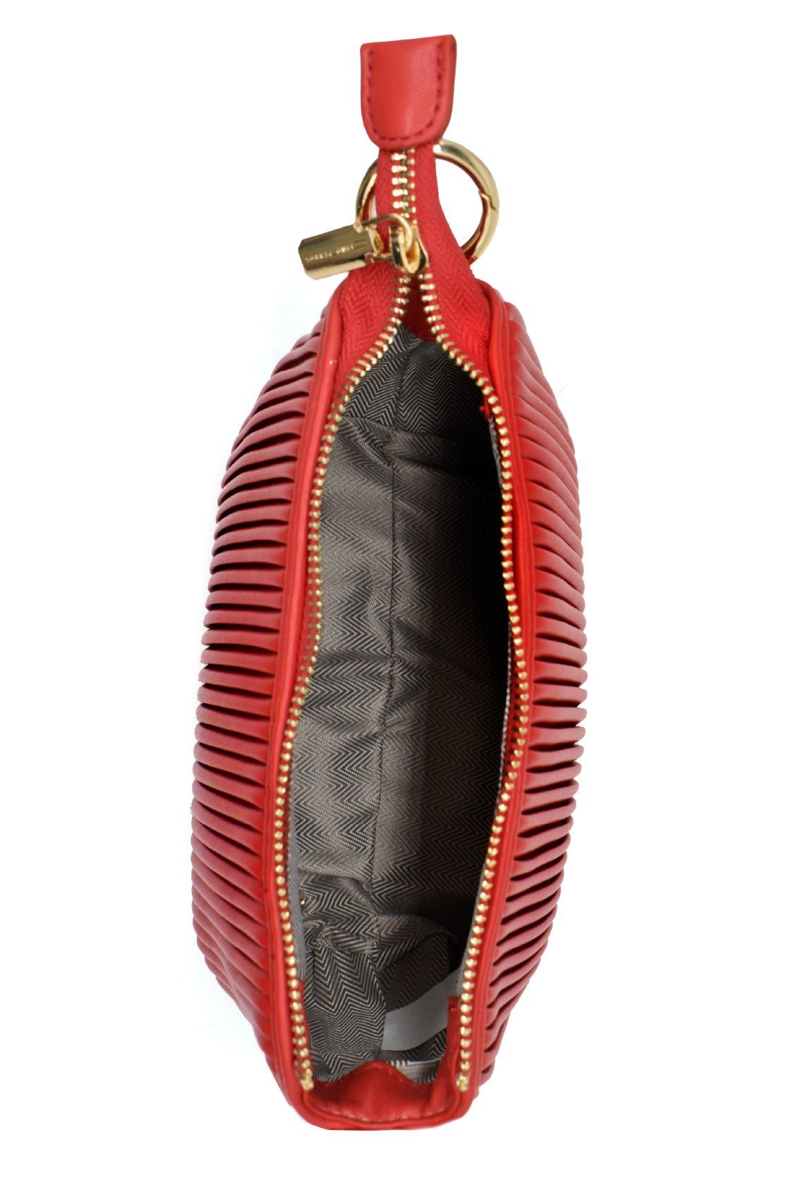 UMOJA Moxxa Nelly Scarlet Siren Handbag by Umoja | Red PU Leather with Pleated Texture, Gold Hardware, Top Handle & Detachable Shoulder Strap | Bold & Versatile Statement Bag