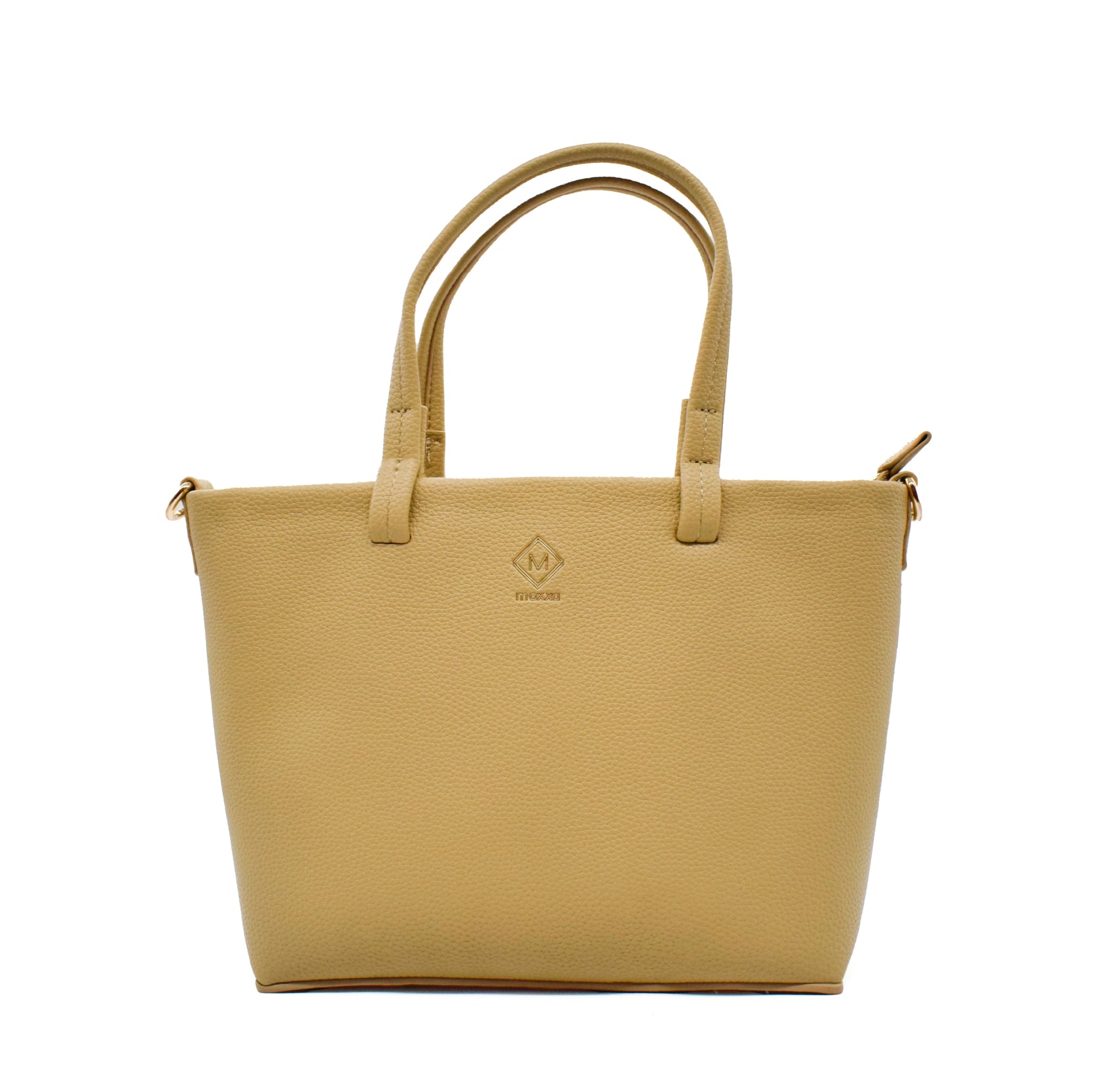 UMOJA Moxxa Nerissa Tote Collection by Umoja | Noir Diamond in Black Textured PU with Gold Hardware | Everyday Muse in Beige PU with Zipper Closure & Classic Shoulder Design