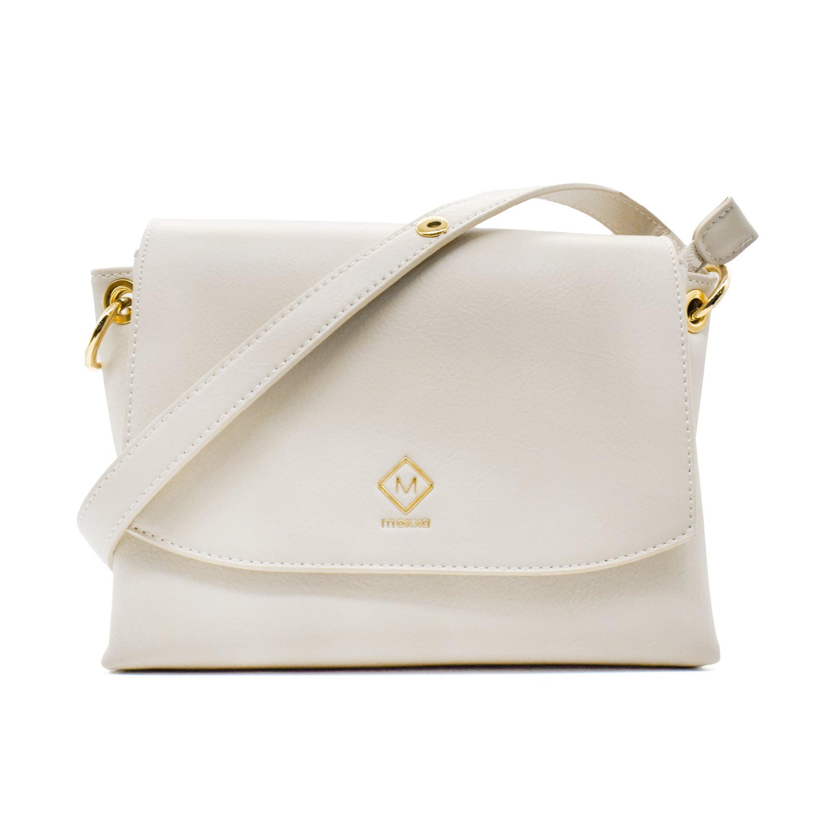 UMOJA Moxxa Nikki Cream Dream Crossbody Bag by Umoja | Off-White Vegan PU Leather with Gold Hardware, Flap & Zipper Closure, Adjustable Strap | Minimalist Everyday Shoulder Bag.