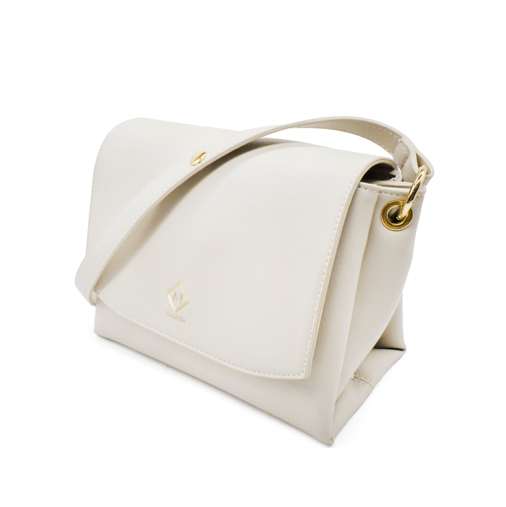 UMOJA Moxxa Nikki Cream Dream Crossbody Bag by Umoja | Off-White Vegan PU Leather with Gold Hardware, Flap & Zipper Closure, Adjustable Strap | Minimalist Everyday Shoulder Bag.