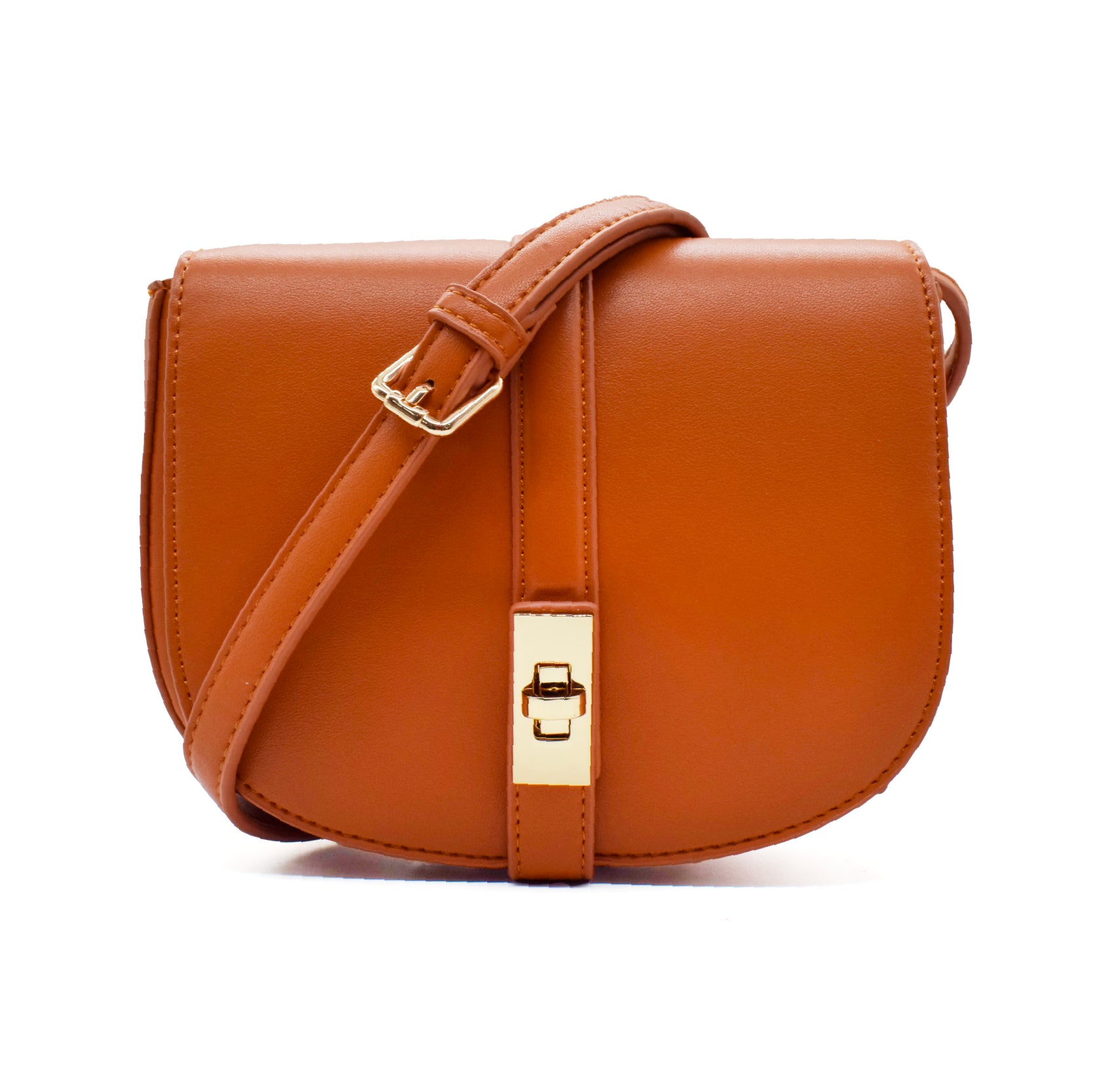 UMOJA Moxxa Nyla Crossbody Bag by Umoja | Brown Vegan PU Leather with Gold Clasp & Adjustable Strap | Classic Everyday Shoulder & Crossbody Bag with Vintage Charm.