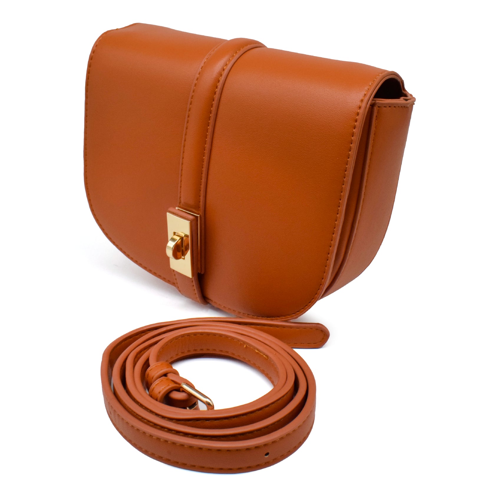 UMOJA Moxxa Nyla Crossbody Bag by Umoja | Brown Vegan PU Leather with Gold Clasp & Adjustable Strap | Classic Everyday Shoulder & Crossbody Bag with Vintage Charm.