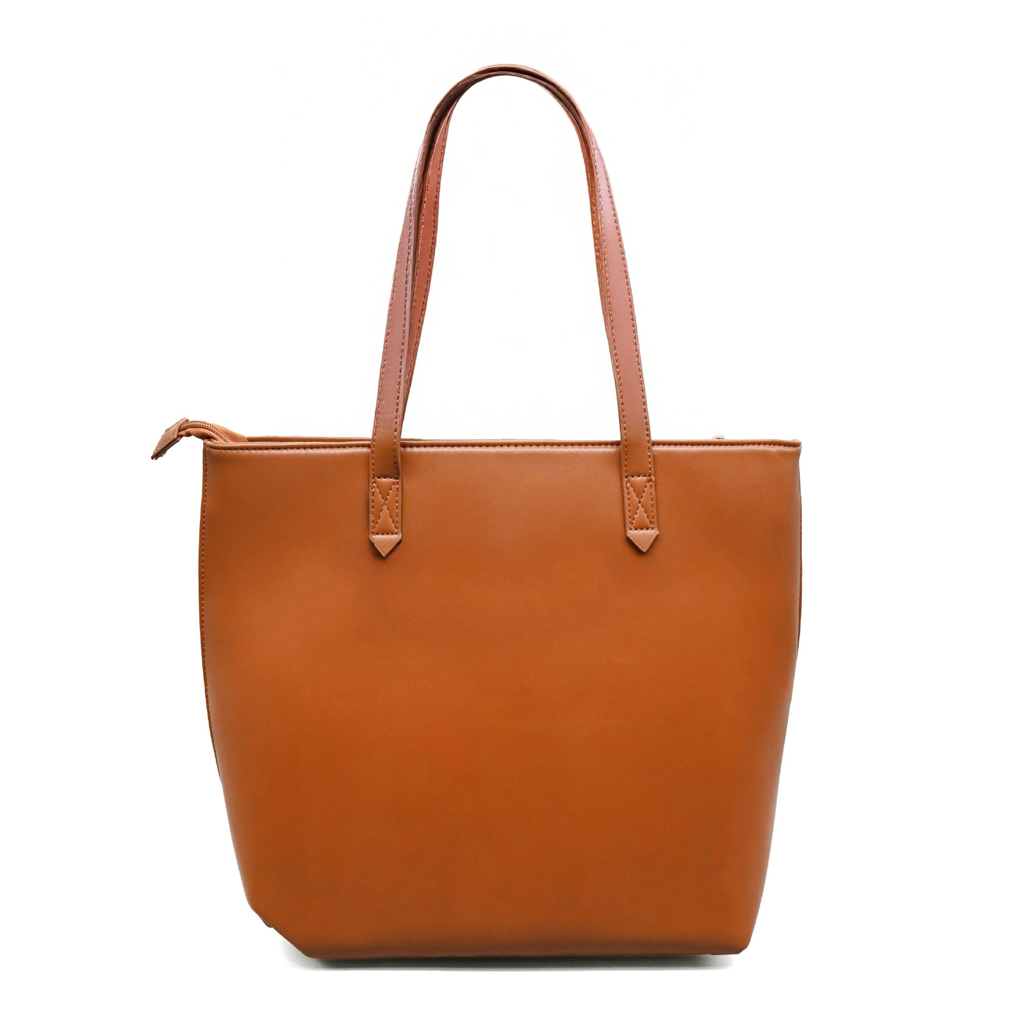 UMOJA Moxxa Talia Tote Collection by Umoja | Caramel Brown & Midnight Black PU Leather Totes with Front Pocket & Gold Hardware | Minimalist Structured Everyday & Work Shoulder Bags.