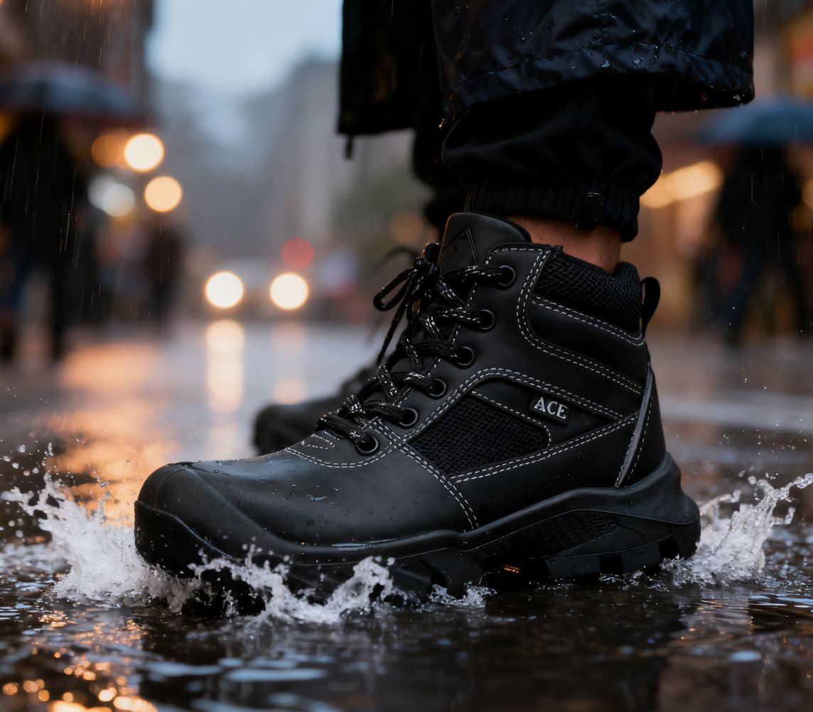 UMOJA   Ace Wolverine Safety Shoes by Umoja | Men’s High-Top Work Boots with Reinforced Leather-Mesh Upper, Aggressive Grip Outsole & Ankle Support