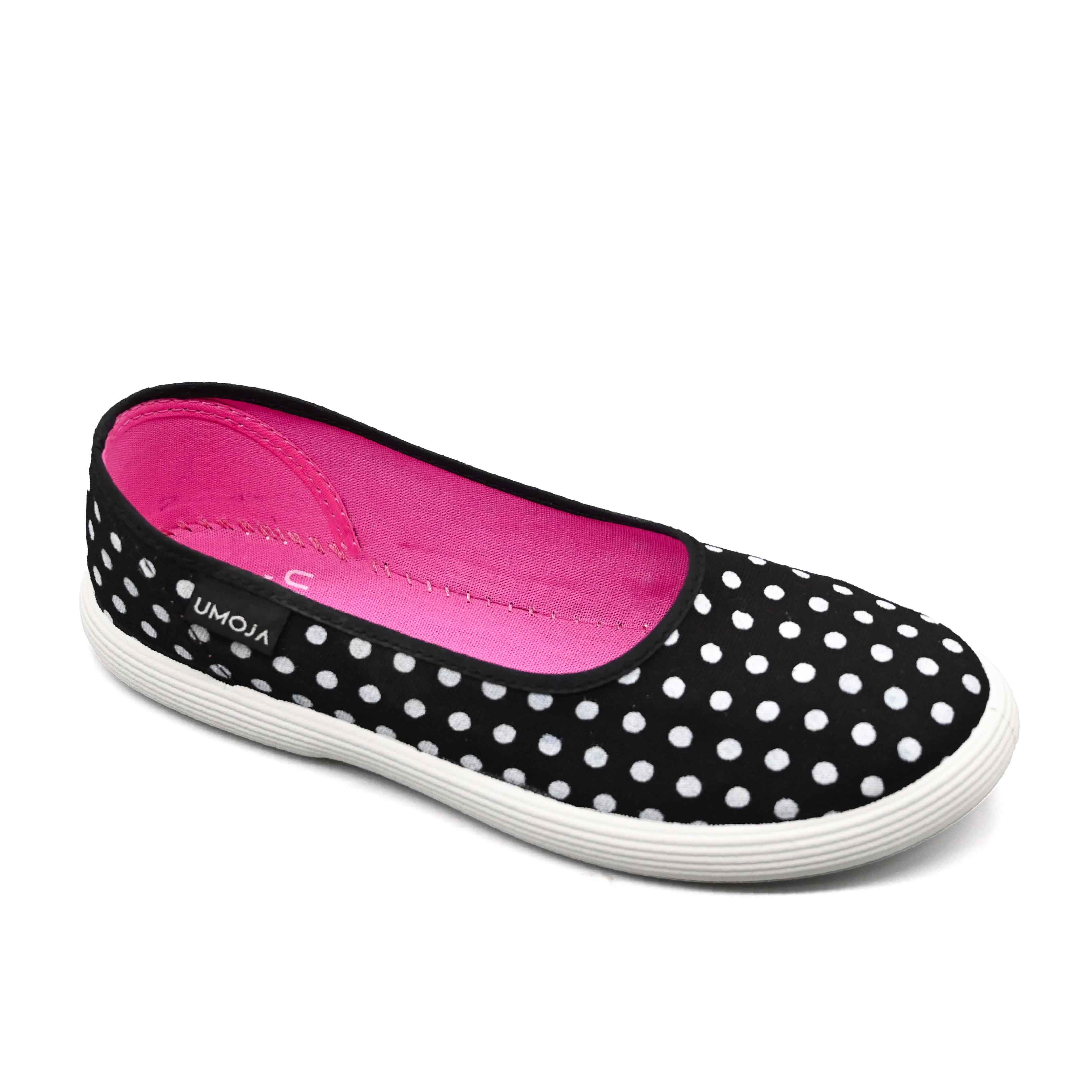 UMOJA Someka Ballerina Polka Flats by Umoja – Women’s Classic Canvas Ballet Shoes with Cushioned Cloth Insole & PVC Outsole for All-Day Comfort and Effortless Elegance