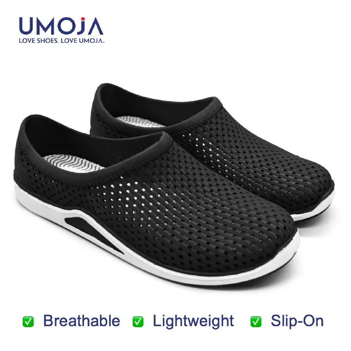 UMOJA Super Star Slip-Ons – Unisex Woven Lattice Slip-On Shoes with White Sole in Navy & Black | Breathable, Comfortable & Stylish Footwear for Beach, Pool, Casual Outings | Men & Women Casual Sandals