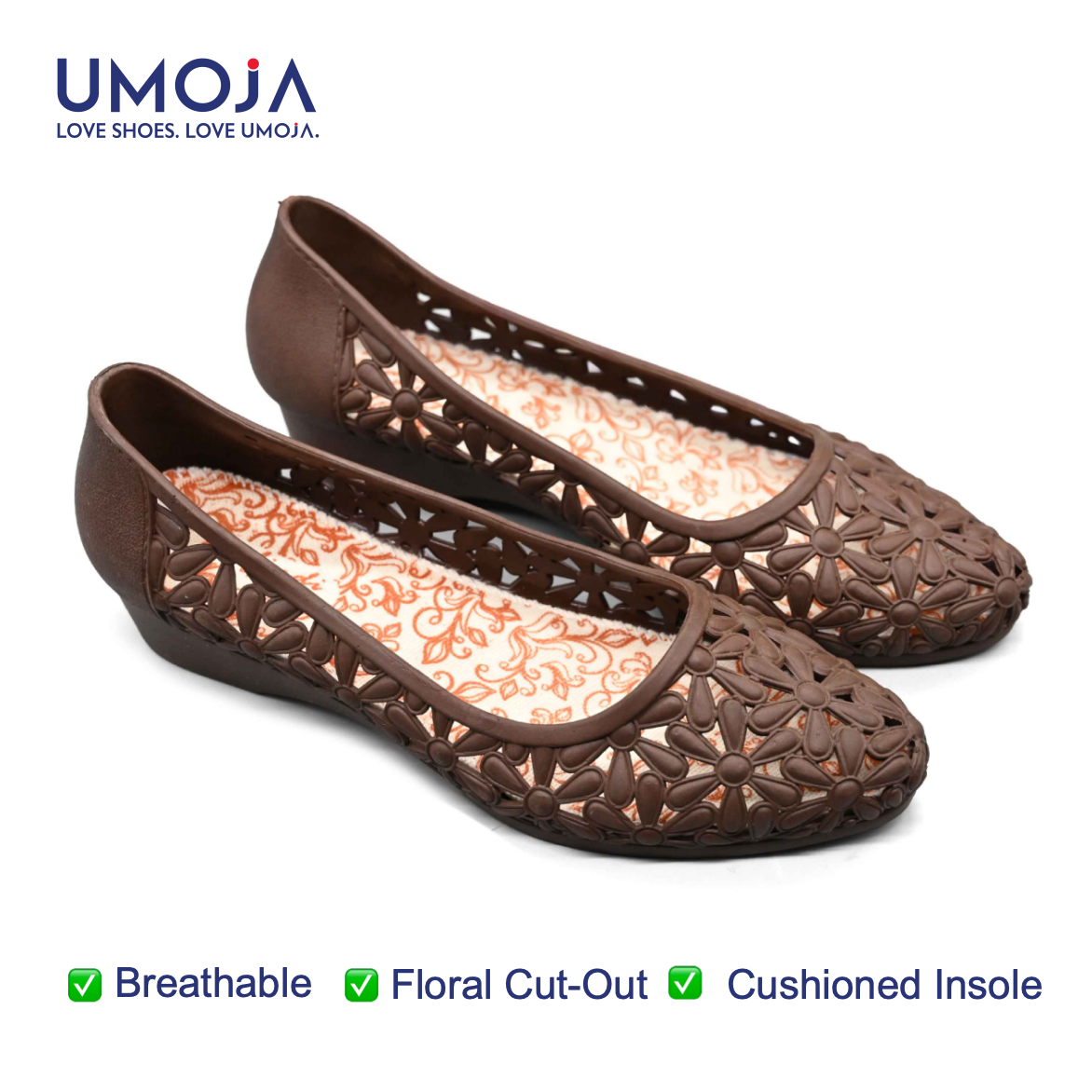 UMOJA Rita Flats by Umoja – Women’s Elegant PVC Ballet Flats with Floral Cut-Out Design & Cushioned Sole for Effortless All-Day Comfort