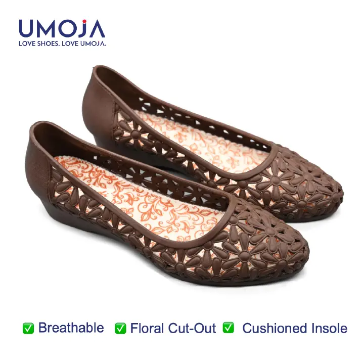 UMOJA Rita Flats by Umoja – Women’s Elegant PVC Ballet Flats with Floral Cut-Out Design & Cushioned Sole for Effortless All-Day Comfort