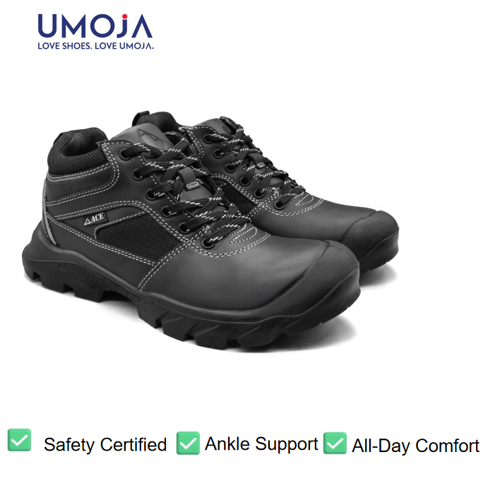 UMOJA   Ace Wolverine Safety Shoes by Umoja | Men’s High-Top Work Boots with Reinforced Leather-Mesh Upper, Aggressive Grip Outsole & Ankle Support
