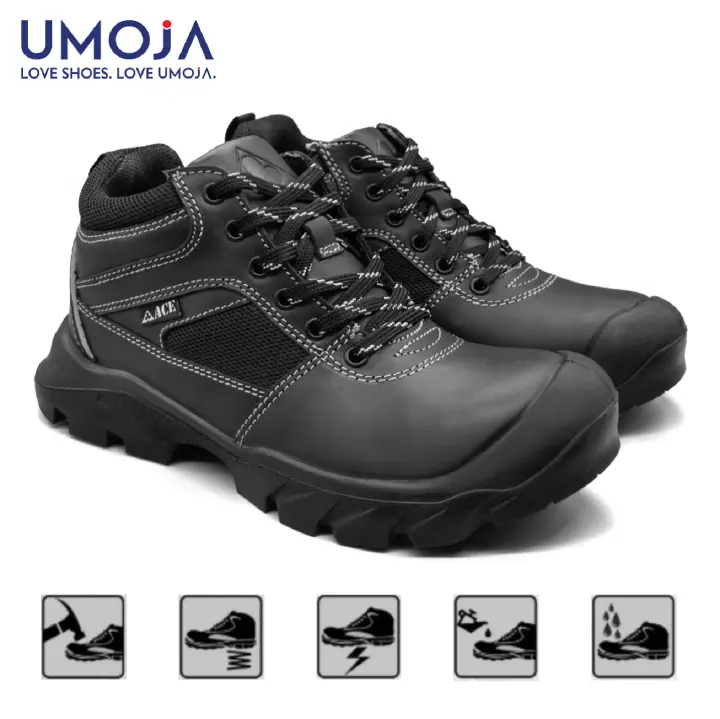 UMOJA   Ace Wolverine Safety Shoes by Umoja | Men’s High-Top Work Boots with Reinforced Leather-Mesh Upper, Aggressive Grip Outsole & Ankle Support