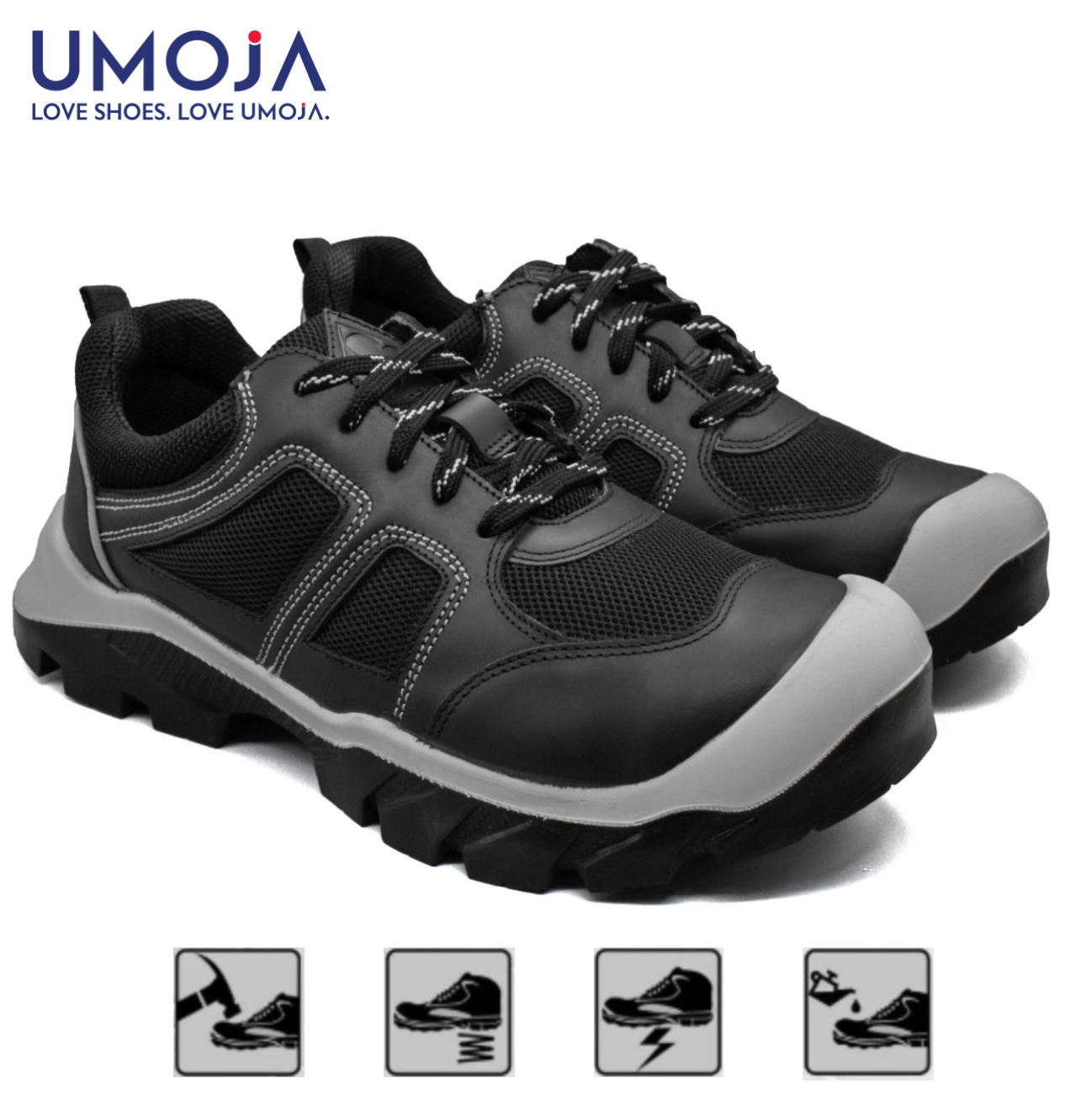 UMOJA Ace Titan Men’s Safety Shoes D-522 by Umoja – Water-Resistant Leather Work Shoes with Steel Toecap, Shock Absorption & Heavy-Duty Durability  Men's Shoes