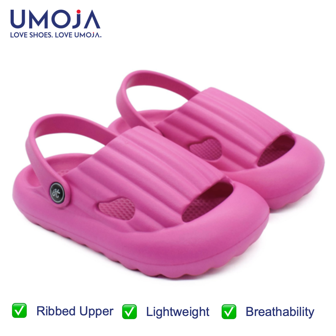 UMOJA Hippies Surf Kid sandals – Kids Slip-On Clogs in Grey & Pink | Lightweight, Easy-Clean Footwear with Ventilation Holes, Heart Cutouts & Adjustable Heel Strap for Play & Beach crocs Kids Shoes