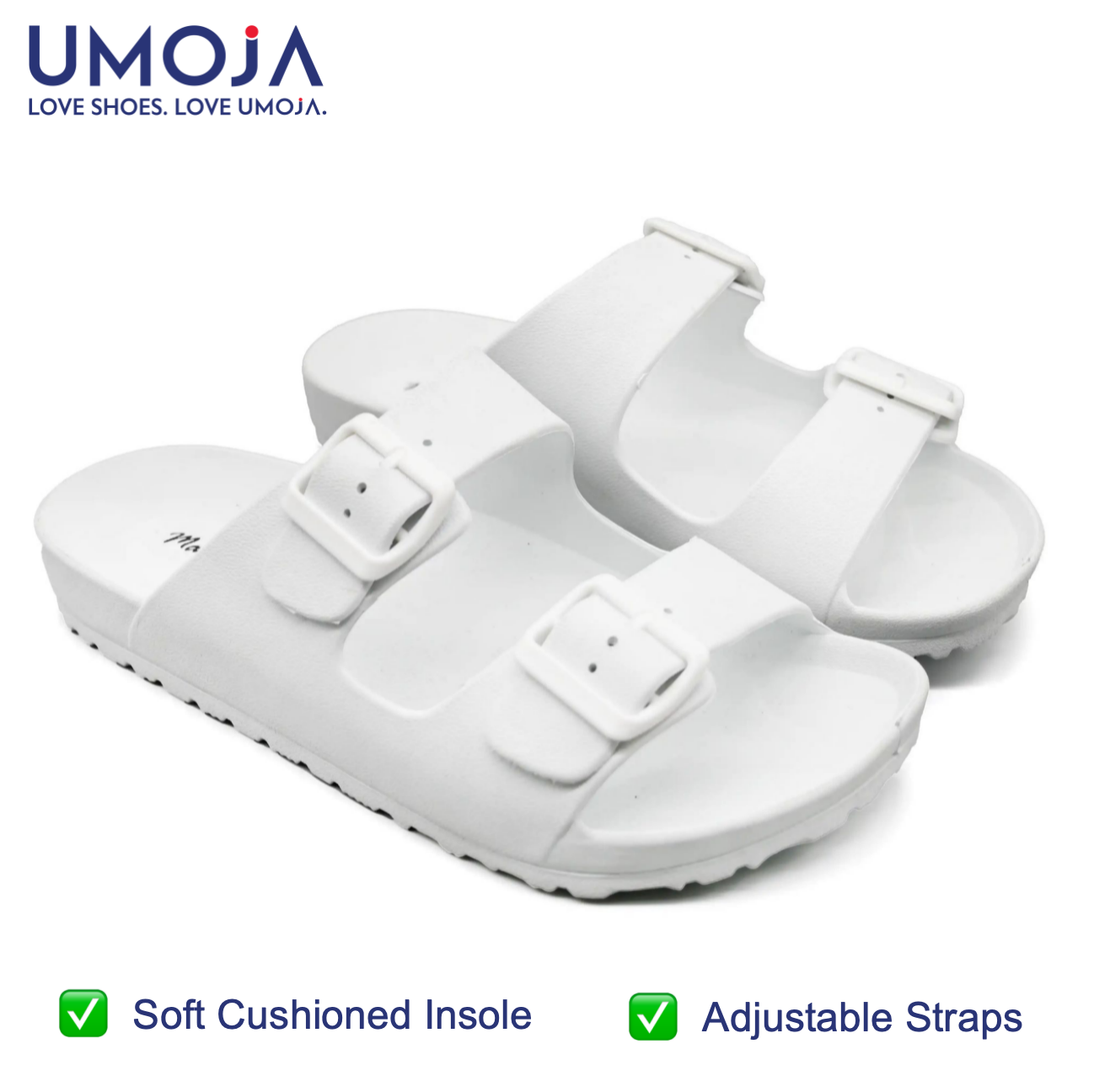 UMOJA Aziza Sandals by Umoja – Unisex PVC Slip-On Sandals with Adjustable Buckle Straps, Cushioned Insole & Durable Outsole  Unisex Shoes