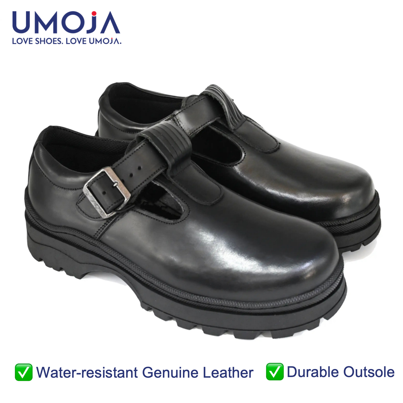 UMOJA Shupavu Girls’ Leather School Shoes – Black | Made in Kenya by Umoja in sizes 2 – 8, Premium Genuine Leather, Durable Sole, Smart & Comfortable Design for Little Girls’ Daily School Kids Shoes