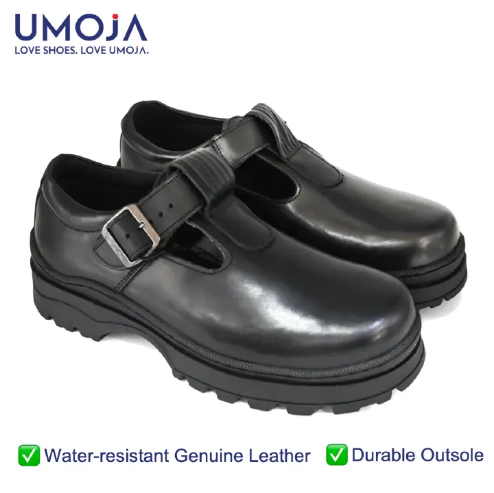 UMOJA Shupavu Girls’ Leather School Shoes – Black | Made in Kenya by Umoja in sizes 2 – 8, Premium Genuine Leather, Durable Sole, Smart & Comfortable Design for Little Girls’ Daily School Kids Shoes