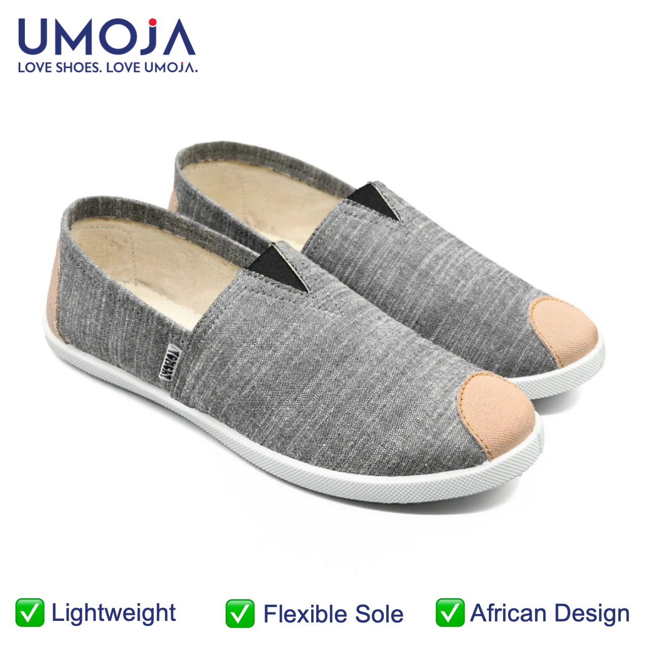 UMOJA Emmy Chapisha Canvas Shoes – Grey | Comfortable Slip-On Canvas Shoes with Tan Accents for Casual Outings, Everyday Wear & Weekend Errands ladies shoes, women shoes, lady shoes