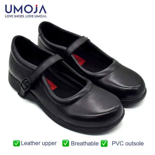 UMOJA Zuri Girls’ Buckle Leather School Shoes – Black | Made in Kenya by Umoja, Genuine Leather, Classic Strap, Lightweight Build, Non-Slip Sole & Comfortable Fit for Stylish Learners