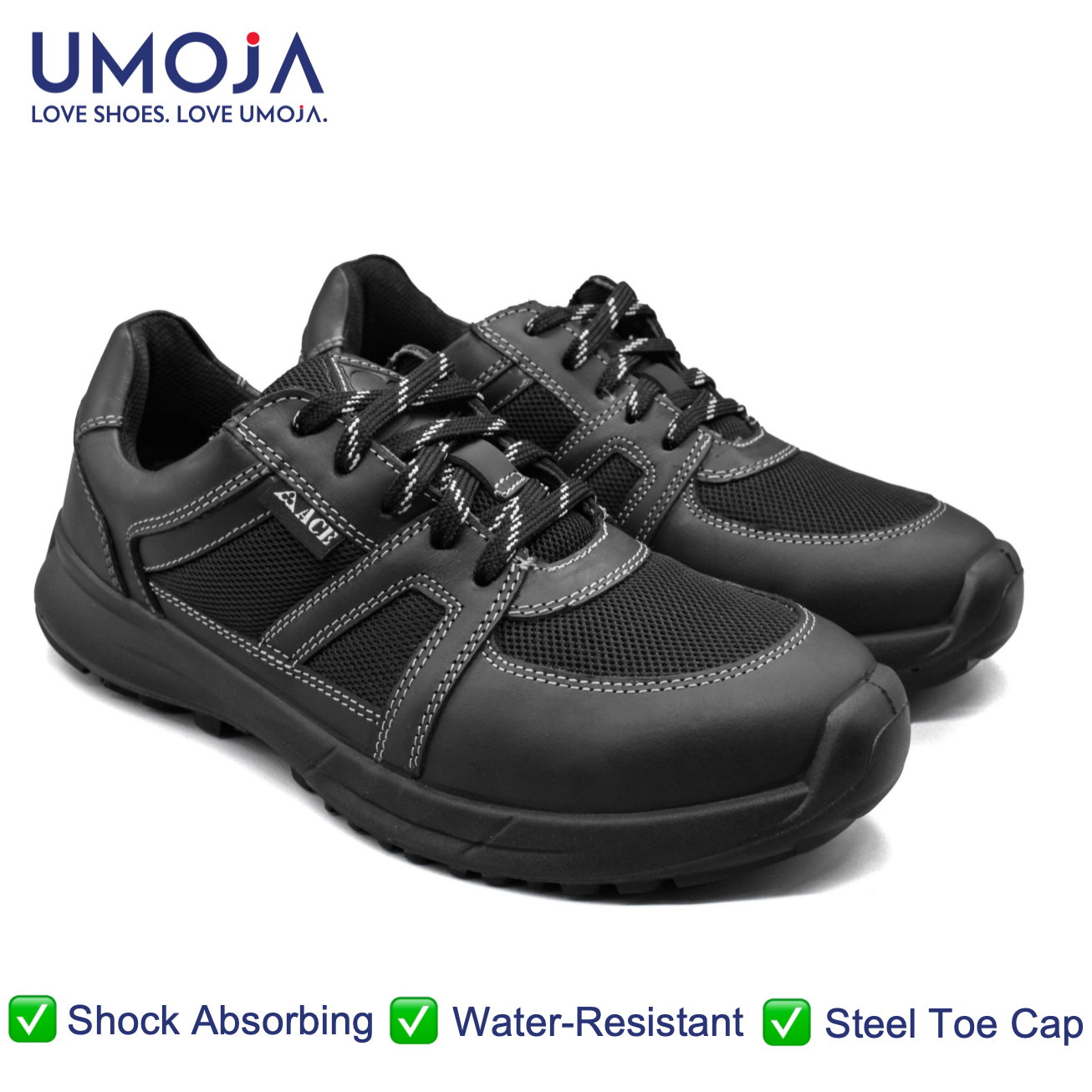 UMOJA Ace Fusion Ladies Safety Shoes D-521 by Umoja – Women’s Water-Resistant Leather Work Sneakers with Steel Toecap, Shock Absorption & All-Day Comfort