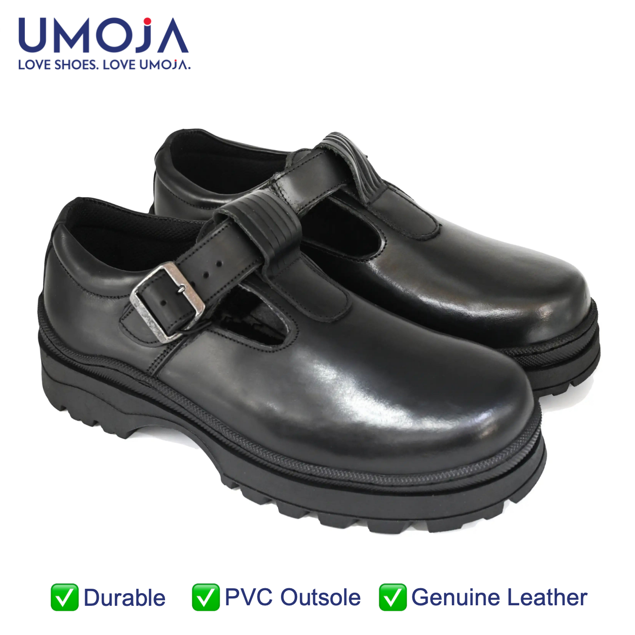 UMOJA Shupavu Girls’ Leather School Shoes – Black | Made in Kenya by Umoja in sizes 9C – 1 , Premium Genuine Leather, Durable Sole, For Little Girls’ Daily School Kids Shoes + FREE GIFT FOR YOU