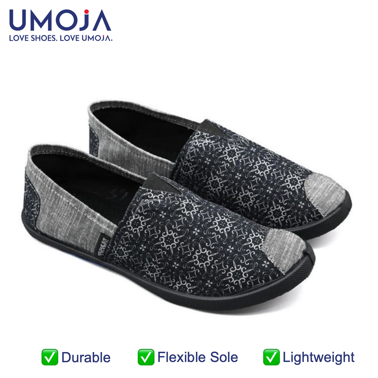 UMOJA Emmy Chapisha Canvas Shoes – Ava | Black & Silver Floral Slip-On Canvas Shoes for Casual Outings, Everyday Wear & Comfortable City Strolls ladies shoes,womens shoes, women shoes