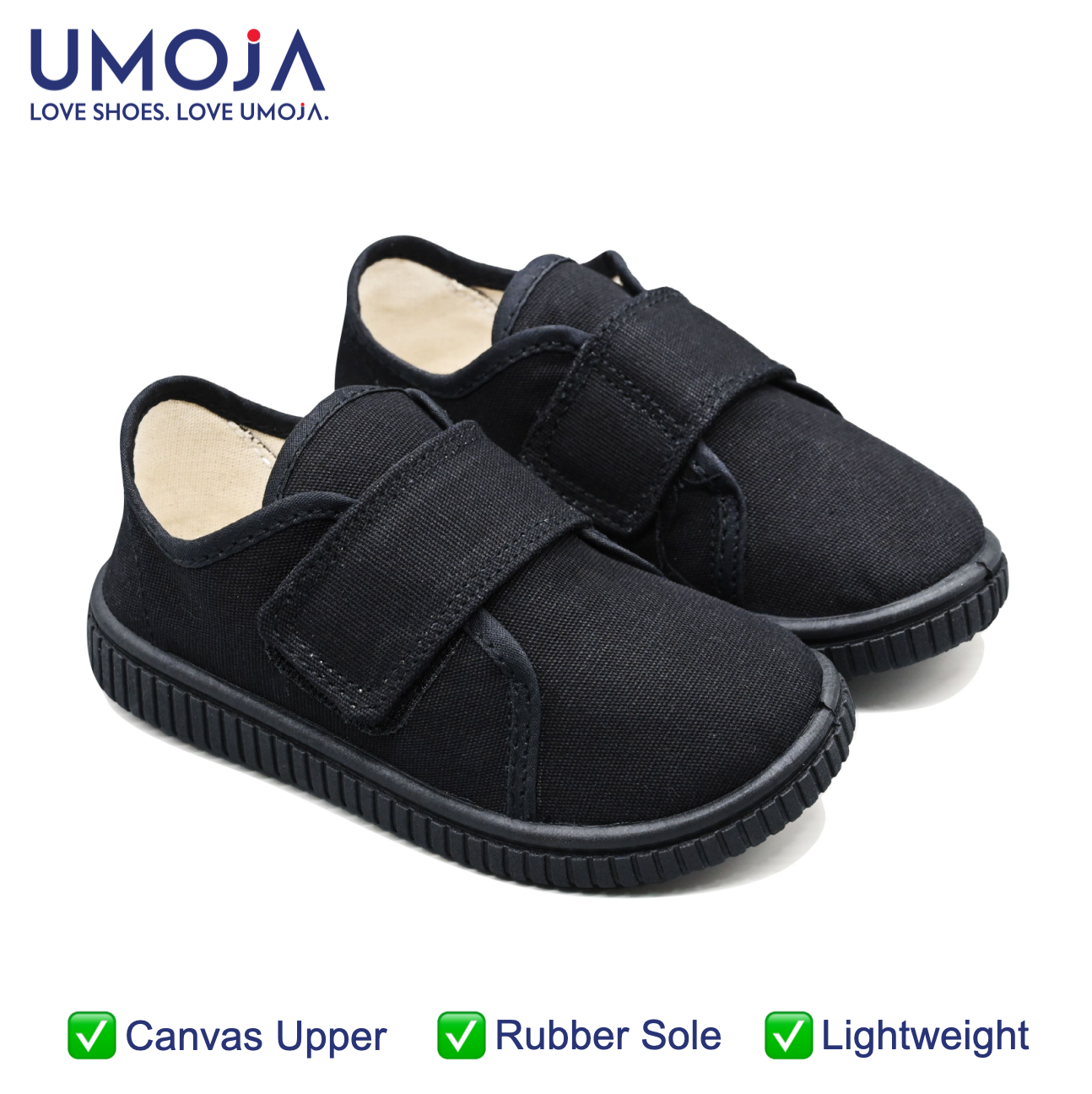 UMOJA Buggies Koby Kids Shoes by Umoja – White & Black Canvas Velcro Sneakers | Comfortable, Durable & Stylish Everyday Footwear for Playground, Casual Outings & Park Adventures. Kids Shoes