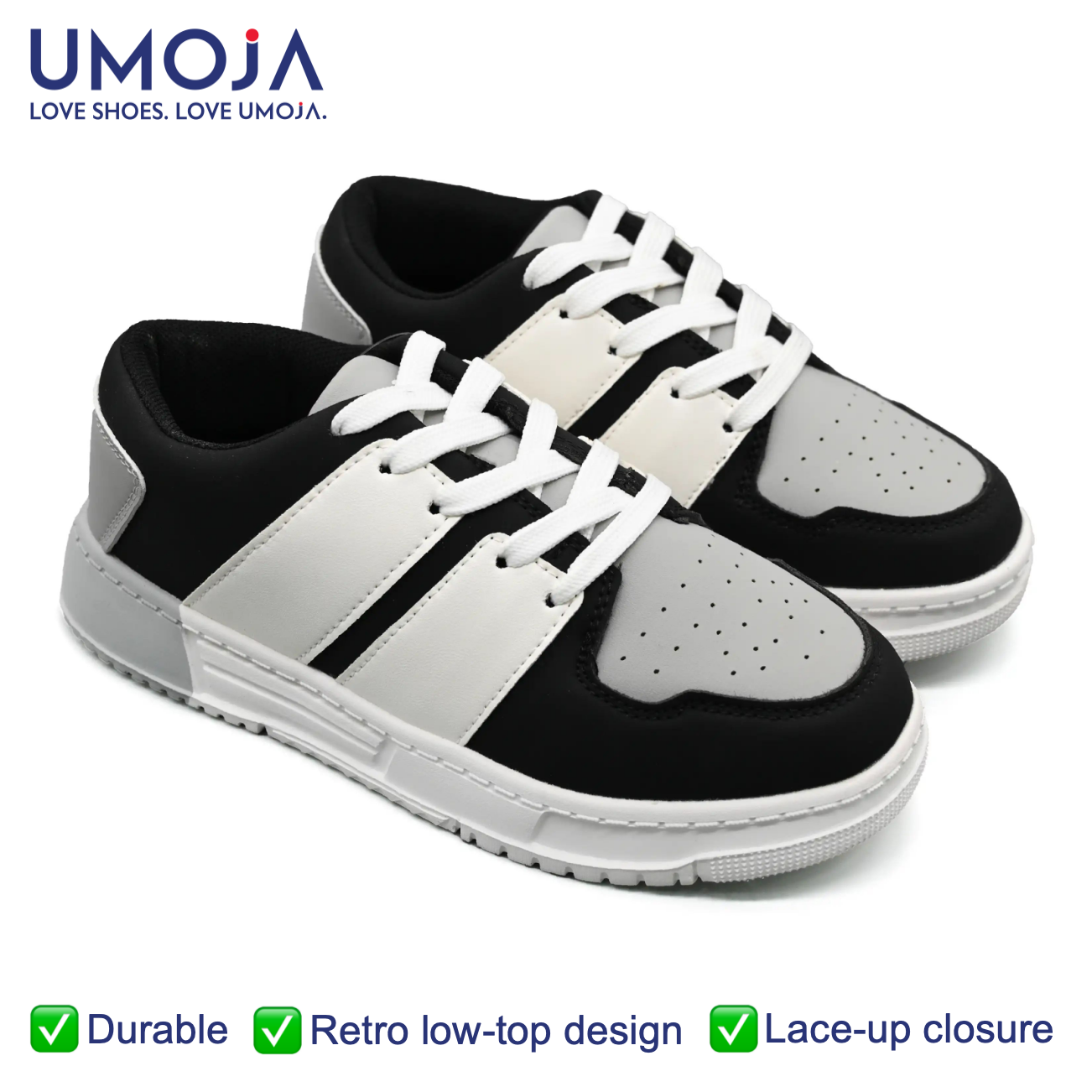 UMOJA Buggies Austin Kids Sneakers by Umoja – Retro Low-Tops in Black/White/Gray & Pastel Pink/Blue | Stylish Everyday Footwear for Play, Weekends & Casual Outings  Kids Shoes