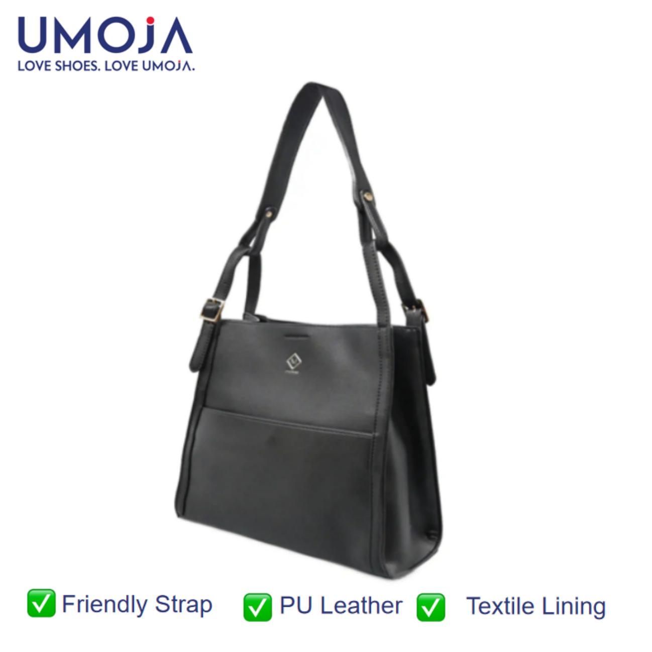 UMOJA Moxxa Natalie Noir Socialite Shoulder Bag | Black PU Leather Tote with Gold Hardware, Zipper Closure & Adjustable Strap | Elegant Women’s Shoulder & Crossbody Bag by Umoja  Ladies Bag