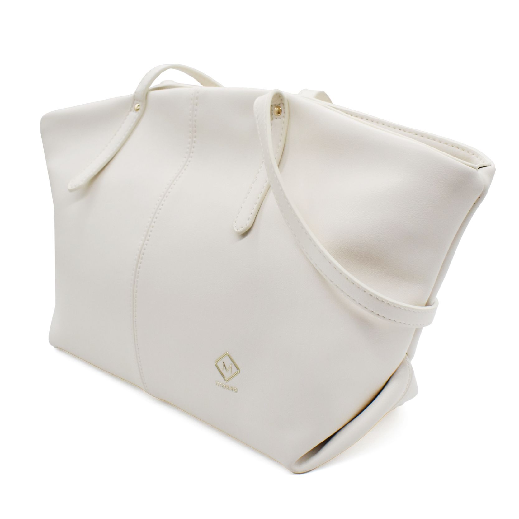 UMOJA Moxxa Noreen Ivory Luxe Tote by Umoja | Off-White PU Leather with Gold Hardware, Top Handles & Adjustable Strap | Structured Everyday Work & Travel Shoulder Bag. Ladies Bag