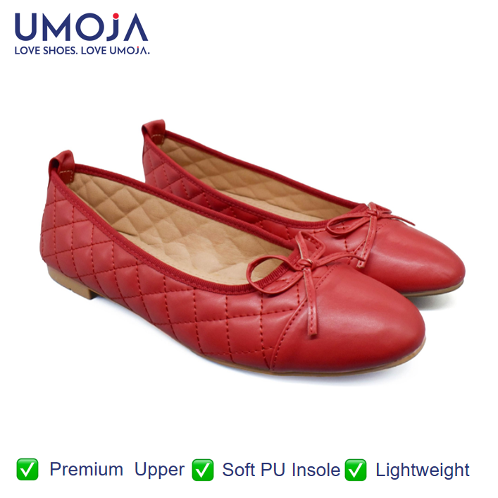 Moxxa Chloe Ballet Flats by Umoja | Quilted PU Slip-On Flats with Bow Detail, PU Insole & TPR Outsole | Elegant Everyday Footwear for Women. Women Shoes