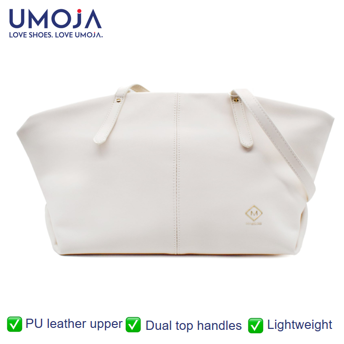 UMOJA Moxxa Noreen Ivory Luxe Tote by Umoja | Off-White PU Leather with Gold Hardware, Top Handles & Adjustable Strap | Structured Everyday Work & Travel Shoulder Bag. Ladies Bag