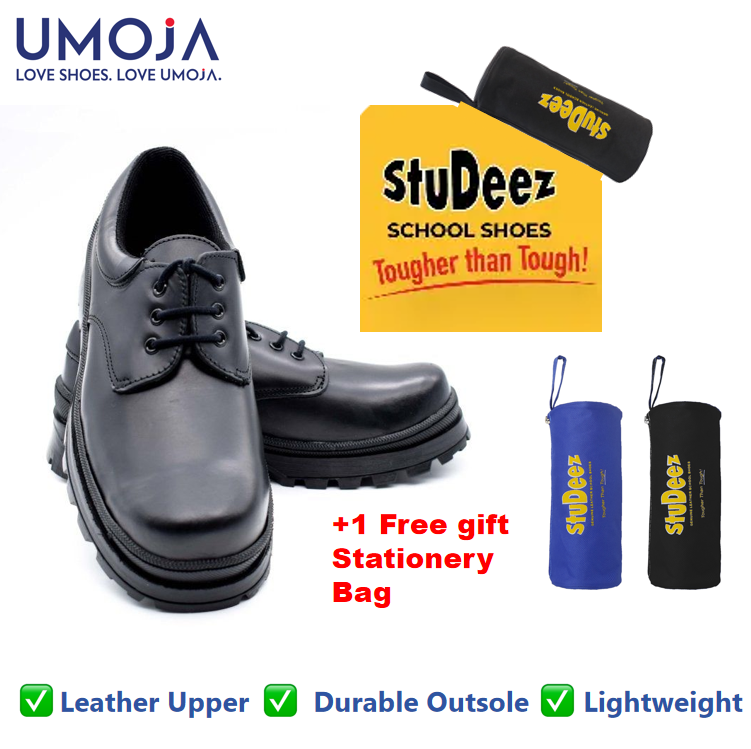 UMOJA Shupavu Boys’ Leather School Shoes – Black | Made in Kenya by Umoja, Premium Genuine Leather, Durable Sole, Smart Design, Comfortable Fit for Everyday School Kids  Shoes + FREE GIFT FOR YOU