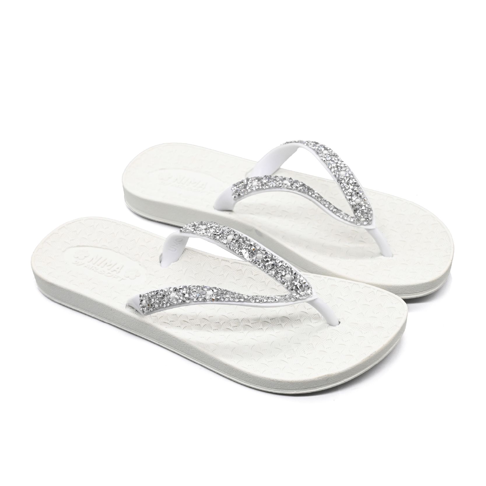 UMOJA Nima Almasi Sparkle Bliss Flip-Flops – Women’s sandal Black & White Straps with Silver & White Studs | Comfortable Stylish & Glamorous Footwear for Beach Pool Casual Outings & Vacation Lady Shoe