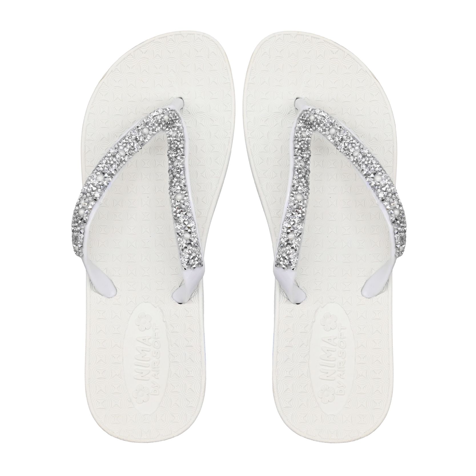 UMOJA Nima Almasi Sparkle Bliss Flip-Flops – Women’s sandal Black & White Straps with Silver & White Studs | Comfortable Stylish & Glamorous Footwear for Beach Pool Casual Outings & Vacation Lady Shoe