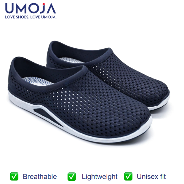 UMOJA Super Star Slip-Ons – Unisex Woven Lattice Slip-On Shoes with White Sole in Navy & Black | Breathable, Comfortable & Stylish Footwear for Beach, Pool, Casual Outings | Men Shoes & Women Shoes