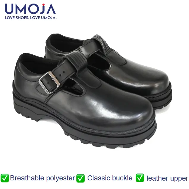 UMOJA Shupavu Girls’ Leather School Shoes – Black | Made in Kenya by Umoja in sizes 9C – 1 , Premium Genuine Leather, Durable Sole, For Little Girls’ Daily School Kids Shoes.