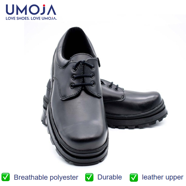 UMOJA Shupavu® Boys’ Black Leather School Shoes – Made in Kenya | Water Resistant Leather Upper, PVC Outsole, Breathable Mesh Lining – Sizes 9C to 1 All Day Comfort School Shoes.