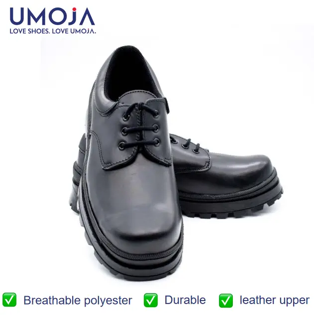 UMOJA Shupavu® Boys’ Black Leather School Shoes – Made in Kenya | Water Resistant Leather Upper, PVC Outsole, Breathable Mesh Lining – Sizes 9C to 1 All Day Comfort School Shoes.