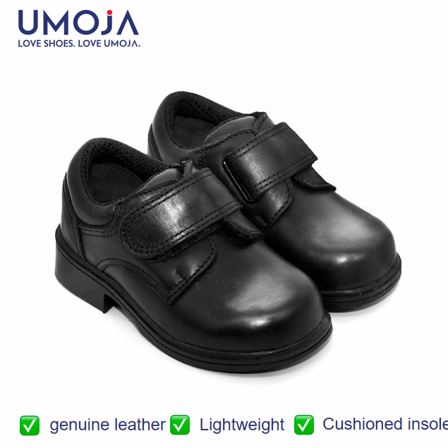 UMOJA Studeez Kiddies Black Leather School Shoes – Buckled | Genuine Leather, Anti-Slip Sole, Lightweight & Durable, Comfortable Fit, Made in Kenya (Sizes 6C–10C) Kids Shoe.