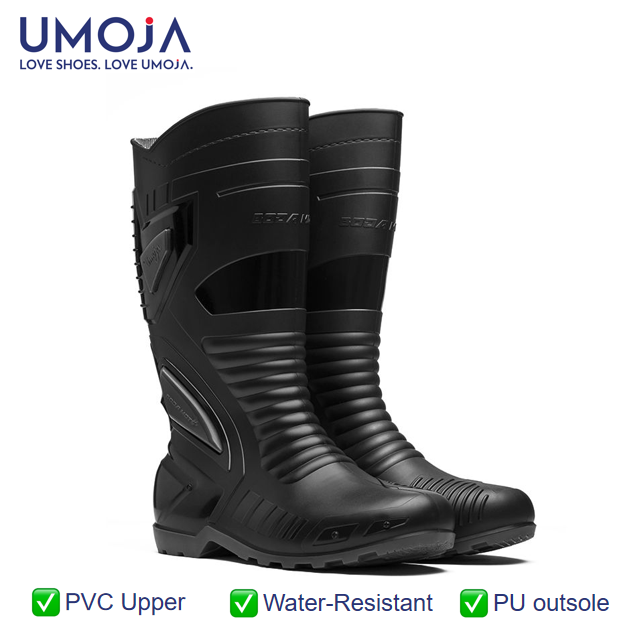 UMOJA Universal Boda Moto Biker Boots by Umoja – Protective PVC Riding Boots with Reinforced Support, Comfort Fit & Weather-Resistant Design for Everyday Riders