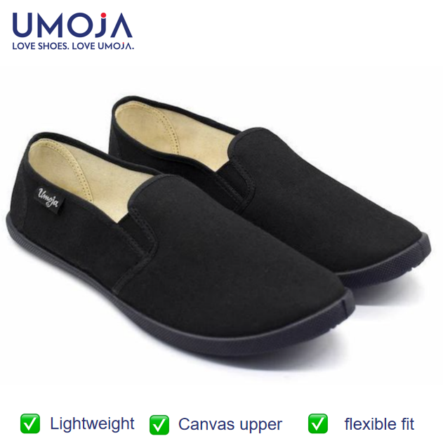 UMOJA Emmy Salama Canvas Shoes – Black & White | Comfortable Slip-On Canvas Shoes with Elastic Panels for Casual Outings, Everyday Wear & Weekend Adventures ladies shoes, women shoes, ladies shoes
