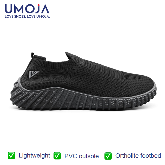 UMOJA Vigo Mosi Unisex Slip-Ons –  Knitted Slip-On Sneakers with PVC Outsole & Ortholite Footbed | Lightweight, Breathable & Comfortable Everydayshoes (Black, Grey, Navy)Casual Sneakers | Men's Shoes