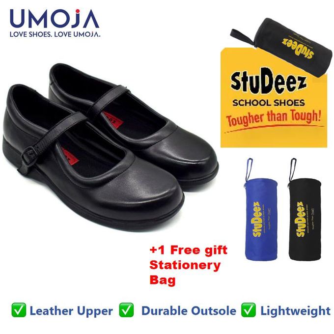 UMOJA Zuri Girls’ Buckle Leather School Shoes – Black | Made in Kenya by Umoja, Genuine Leather, Classic Strap, Lightweight Build, Non-Slip Sole & Comfortable Fit for Learners.