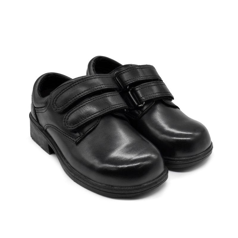 UMOJA Studeez Kiddies Black Leather School Shoes – Boys & Girls | Double Velcro Straps, Anti-Slip Sole, Padded Collar | Sizes 11C – 4 | Made in Kenya by Umoja