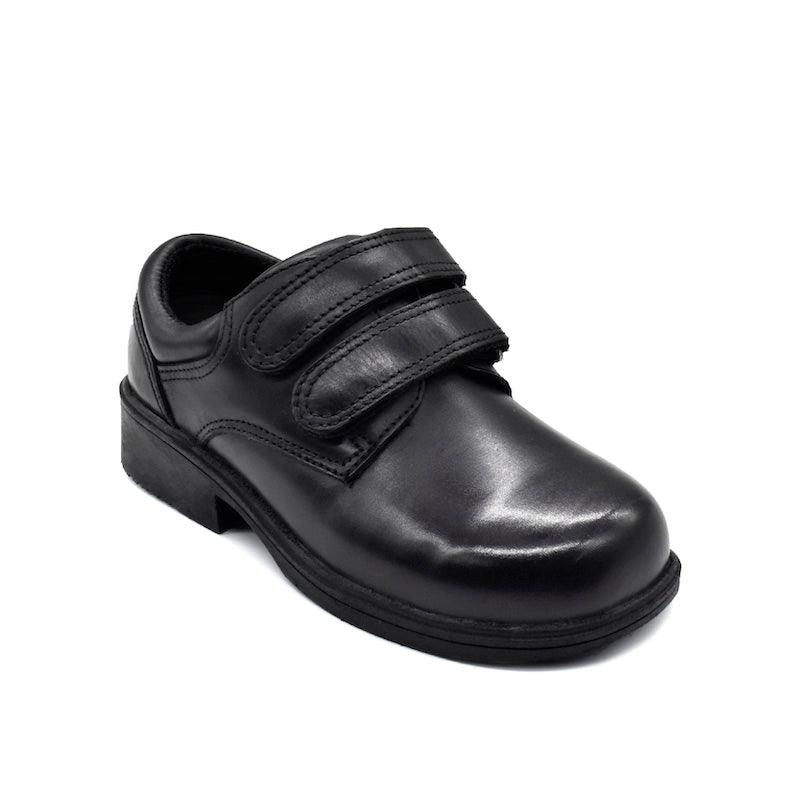 UMOJA Studeez Kiddies Black Leather School Shoes – Boys & Girls | Double Velcro Straps, Anti-Slip Sole, Padded Collar | Sizes 11C – 4 | Made in Kenya by Umoja
