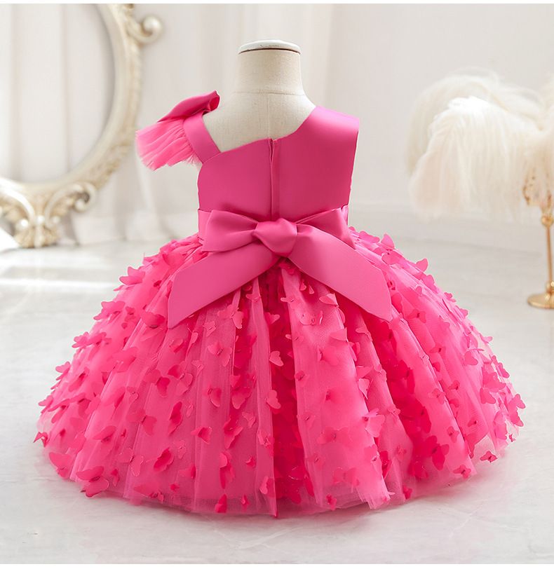 Hot Pink Baby Girl Princess Birthday Party Casual Dresses Outfit Newborn Dress Kids Dress perfect for Photoshoot, Birthday, Parties and Weddings