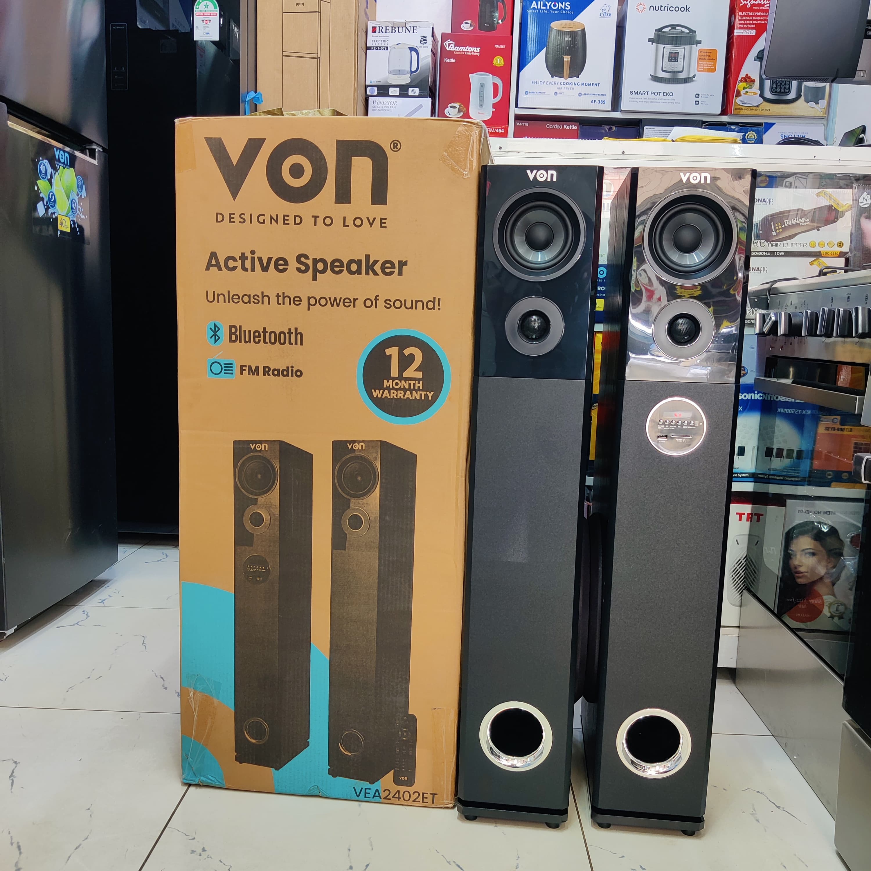 Von HA24020BT/VEA2402ET Active Bluetooth Tower Speaker (240W RMS) | 2.0 Channel Tallboy Sound System subwoofer woofer with FM, USB, SD & Remote Control 🎛️📦
