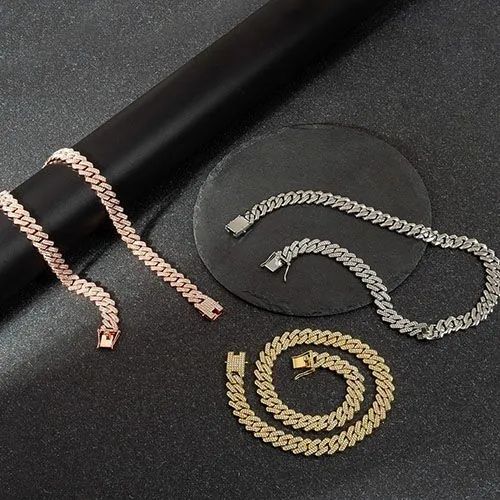 1pcs luxury chain jewellery miami cuban chain link necklace gift bracelet rapper hip hop dangles men /women bling bling iced out chain necklace link for man/woman fashion jewelry accessories