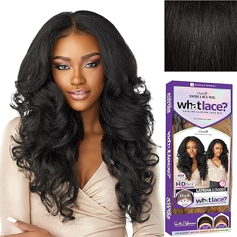 Sensationnel What Lace 13x6 Wig - Latisha Front Lace Hand Tie No Glue Synthetic Natural Density Pre-Plucked Hairline (Grey Black 1B)