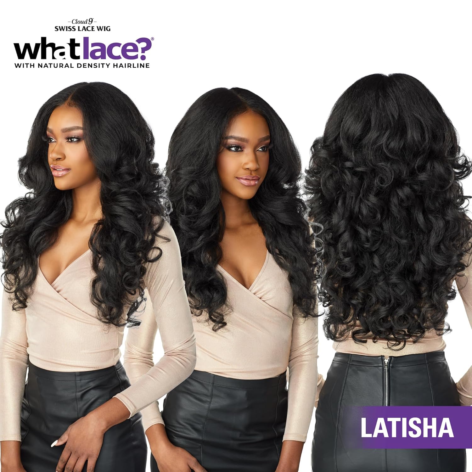 Sensationnel What Lace 13x6 Wig - Latisha Front Lace Hand Tie No Glue Synthetic Natural Density Pre-Plucked Hairline (Grey Black 1B)